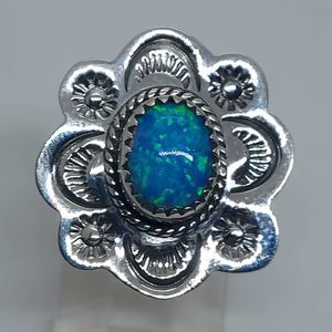 vintage sterling‎ silver hand made blue opal ring southwest style size 6.25